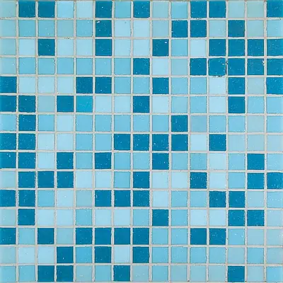 Mosaico a tessere quadrate nei toni del blu e dell'azzurro